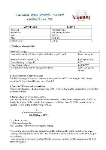 TECHNICAL SPECIFICATIONS TRACTION ELEMENTS PzS, PzB