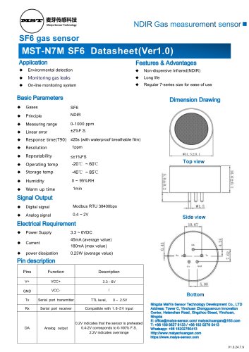 Maiya Sensor Sulfur Hexafluoride analyzer MST-N7M SF6 sensor