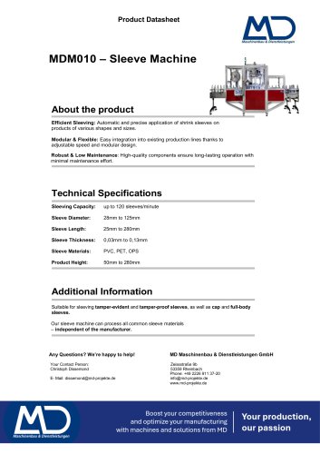 Datasheet MDM010 - Sleeve Machine