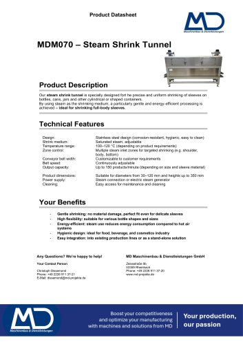 Datasheet MDM070 - Steam Shrink Tunnel