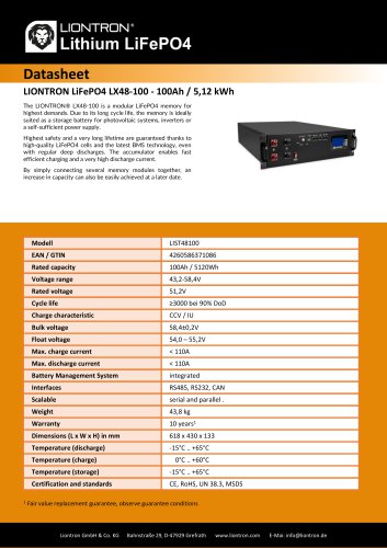 LIONTRON LiFePO4 LX48-100 - 100Ah / 5,12 kWh