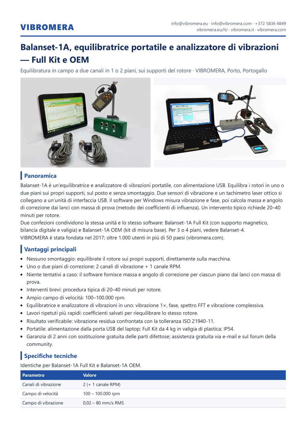 Balanset-1A, equilibratrice portatile e analizzatore di vibrazioni &mdash; Full Kit e OEM - VIBROMERA