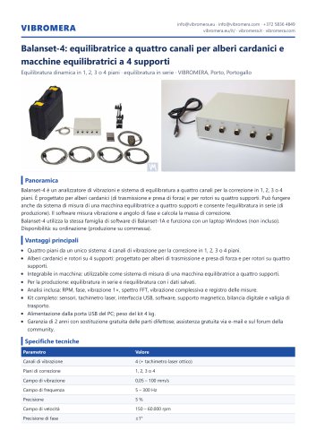 Balanset-4: equilibratrice a quattro canali per alberi cardanici e macchine equilibratrici a 4 supporti