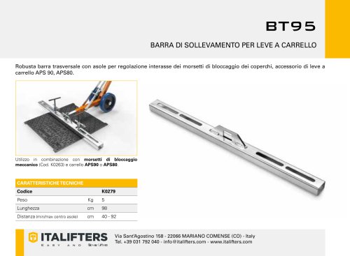 BT95 BARRA DI SOLLEVAMENTO PER LEVE A CARRELLO