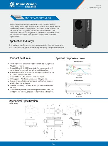 Mindvision Machine Vision 4MP Global Shutter Camera MV-GEF401GC/GM-90