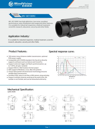 Mindvision MV-GE130RC Industrial 1.3MP GigE Rolling Shutter Color Camera