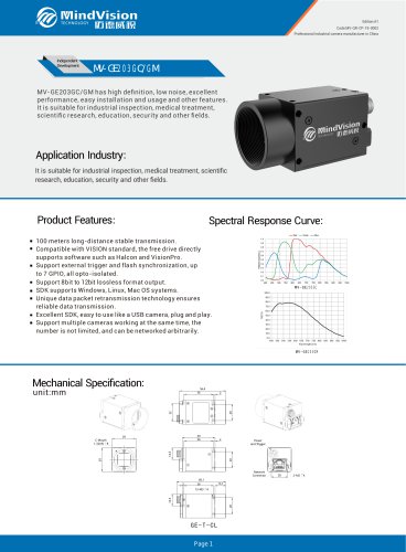 Mindvision MV-GE203GC/GM Machine Vision 2MP Global Shutter Area Scan Camera