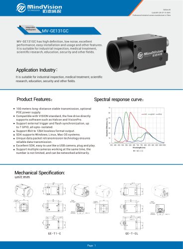 MV-GE131GC 1.3MP GigE Vision Camera with Advanced Vision Features