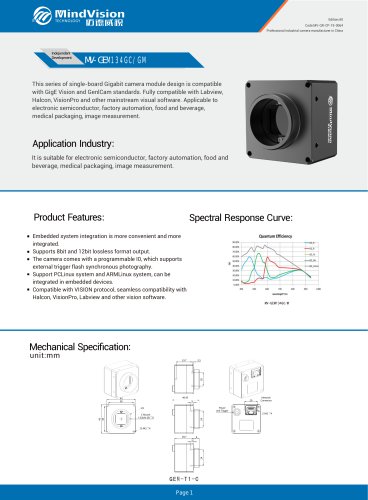 MV-GEM134GC/GM 1.3MP High-Speed GigE Vision Camera with Global Shutter and Advanced Vision Features