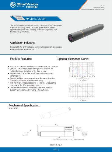 MV-GEM232GC/GM 2.3MP High-Speed GigE Vision Camera with Global Shutter and Advanced Vision Features
