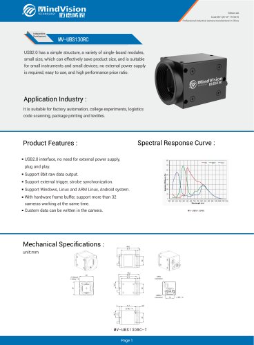 MV-UBS130RC USB2.0 Industrial Camera with 39FPS Frame Rate for Efficient Imaging in Industrial Applications