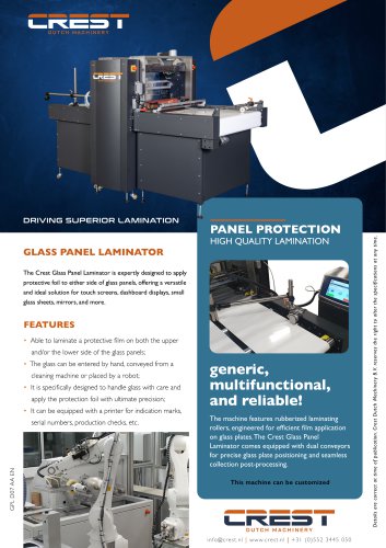 Crest Datasheet Glass Panel Protection Laminator