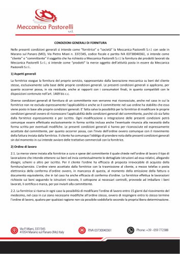 CONDIZIONI GENERALI DI FORNITURA