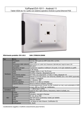 EVI-1011 : Tablet VESA da 10,1 pollici con sistema operativo Android e porta Ethernet POE