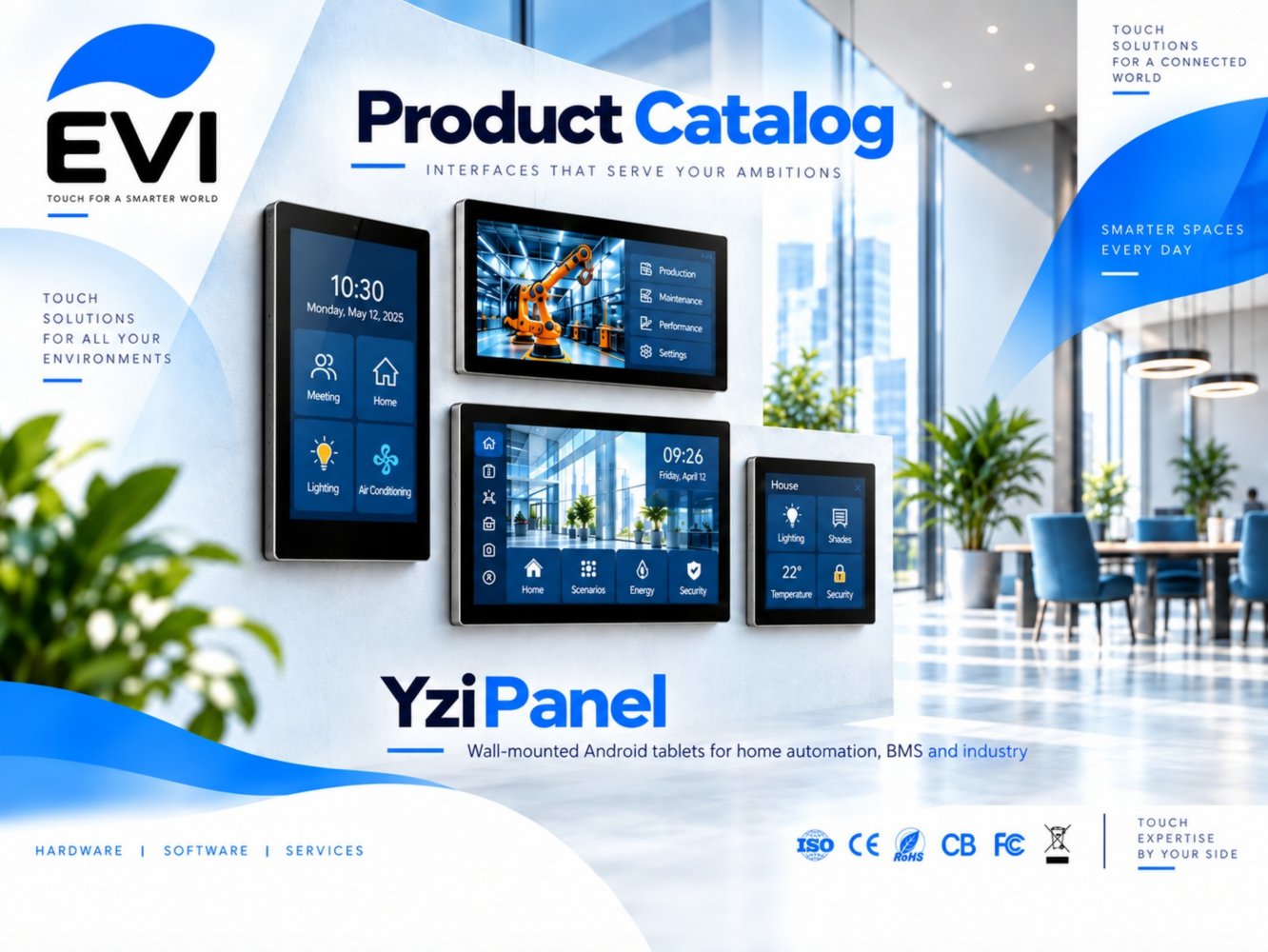 EVI Catalogue - VESA wall-mounted tablets or POE flush-mounted tablets, industrial PanelPCs running Android, Windows or Linux - EVI SAS