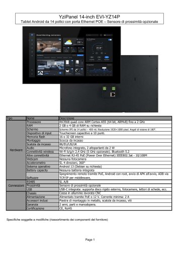 EVI-YZ14P : Tablet Android da 14 pollici con porta Ethernet POE &ndash; Sensore di prossimit&agrave; opzionale