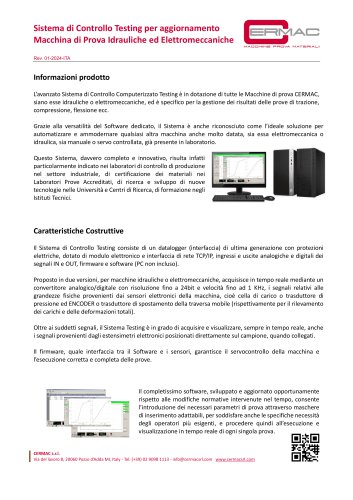 Sistema di Controllo Testing per aggiornamento Macchina di Prova Idrauliche ed Elettromeccaniche
