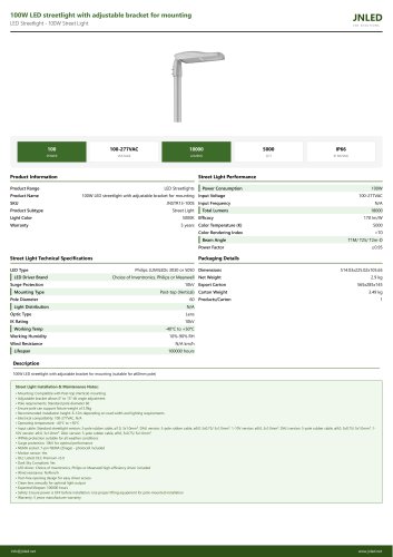 100W LED streetlight with adjustable bracket for mounting