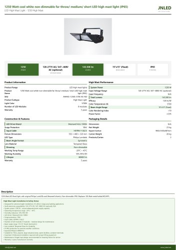 1250 Watt cool white non-dimmable far throw/ medium/ short LED high mast light (IP65)
