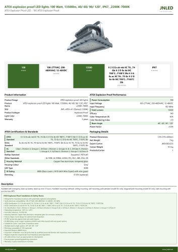 ATEX explosion proof LED lights 100 Watt, 13500lm, 40/ 60/ 90/ 120&deg;, IP67, ,2200K-7000K