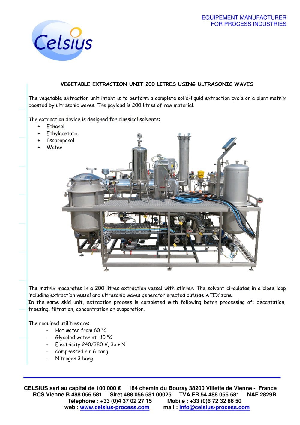 Industrial extraction unit 200litres Ultrasonic Waves boosted - Celsius process