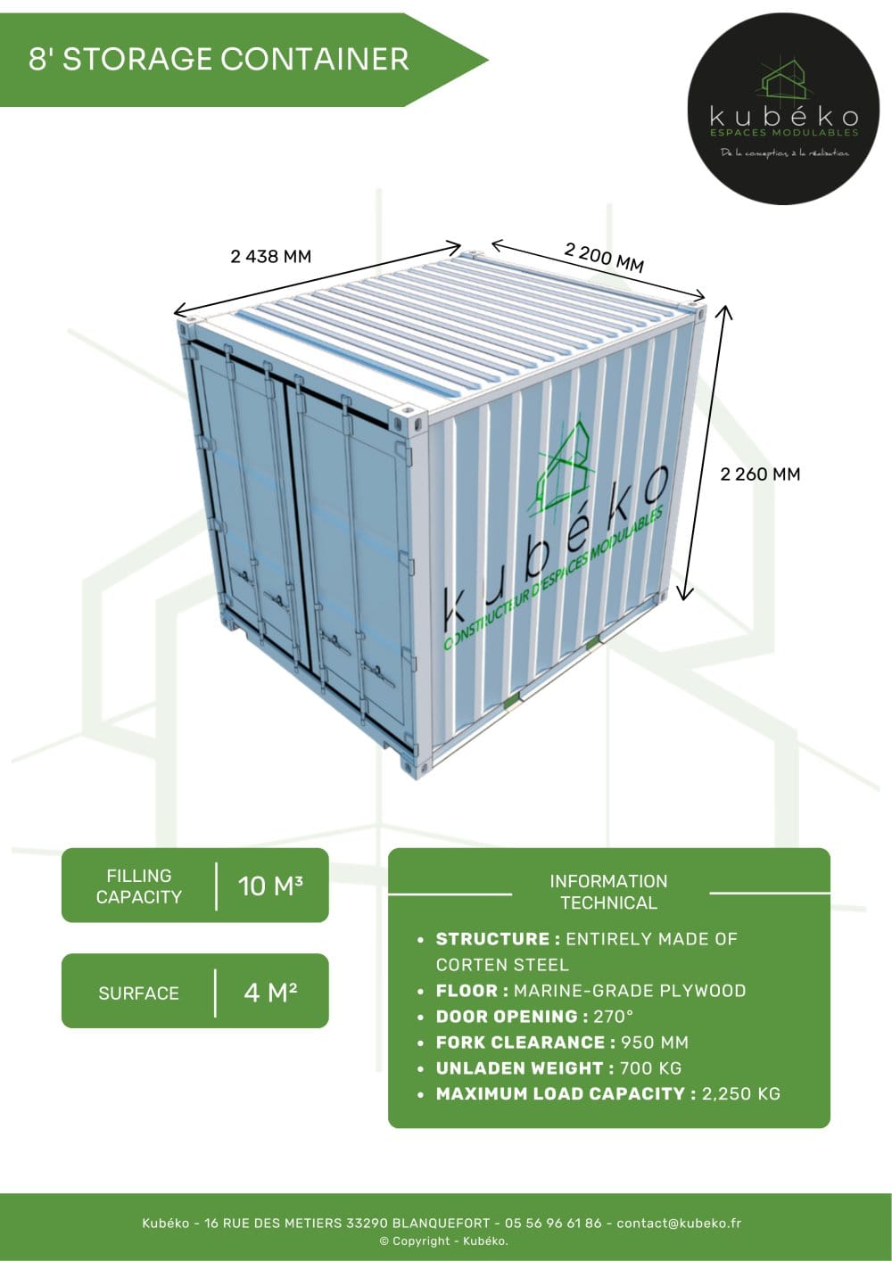8' STORAGE CONTAINER - Kub&eacute;ko