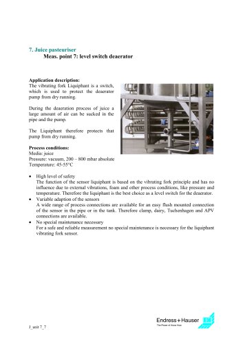 Juice application: Juice pasteuriser, Application 8