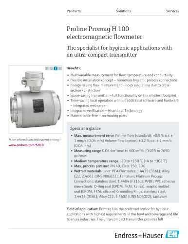 Proline Promag H 100 electromagnetic flowmeter