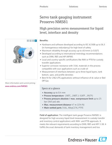 Servo tank gauging instrument Proservo NMS81