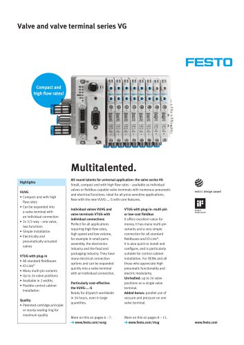 Valve and valve terminal series VG