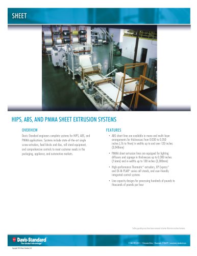 HIPS, ABS, AND PMMA SHEET EXTRUSION SYSTEMS