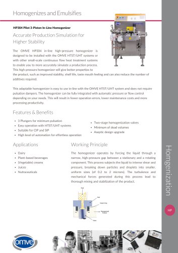 OMVE HP304 In-Line Homogenizer