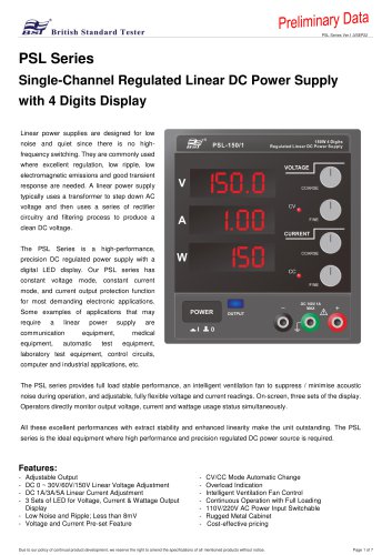 PSL Series Single-Channel Regulated Linear DC Power Supply with 4 Digits Display