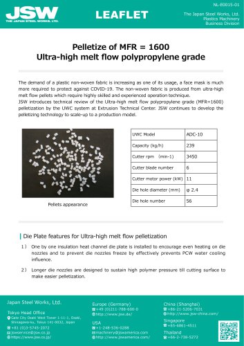 Pelletize of MFR = 1600 Ultra-high melt flow polypropylene grade