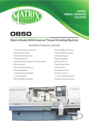 Matrix Model 0850 external Thread Grinding Machine