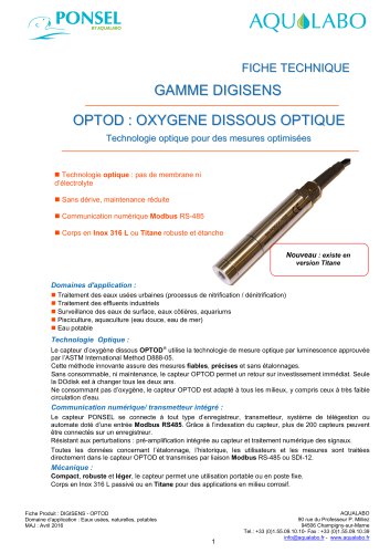 OPTOD : OXYGENE DISSOUS OPTIQUE