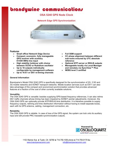 OSA-5240 Compact, Flexible, Manageable Synchronization Solution for Mobile and SDH/SONET Networks