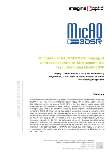 3D dual-color PALM/dSTORM imaging of centrosomal proteins with nanometric resolution using MicAO 3DSR - Adaptive optics for microscopy Application Notes