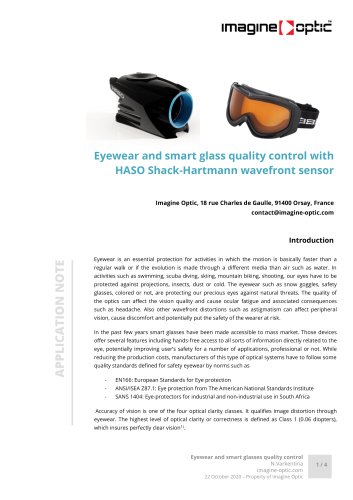 Eyewear and smart glass quality control with HASO Shack-Hartmann wavefront sensor - VIS NIR optical metrology Application Notes