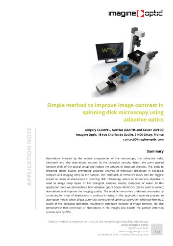 Simple method to improve image contrast in spinning disk microscopy using adaptive optics - Adaptive optics for microscopy Application Notes