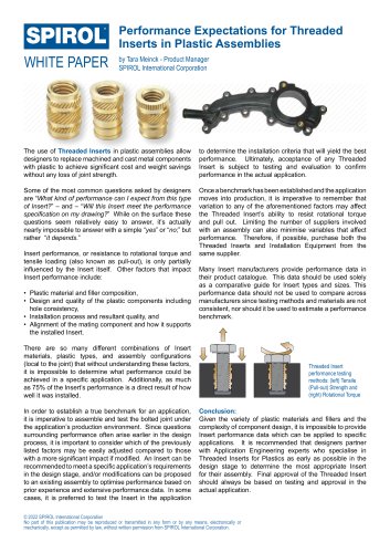 Performance Expectations for Threaded Inserts in Plastic Assemblies