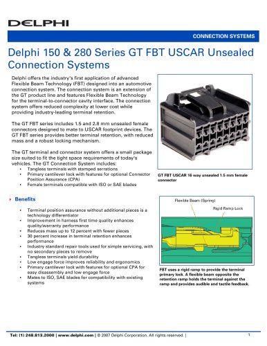 Delphi 150 & 280 Series GT FBT USCAR Unsealed Connection Systems