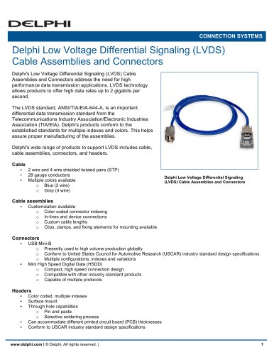 Delphi Low Voltage Differential Signaling (LVDS) Cable Assemblies and Connectors