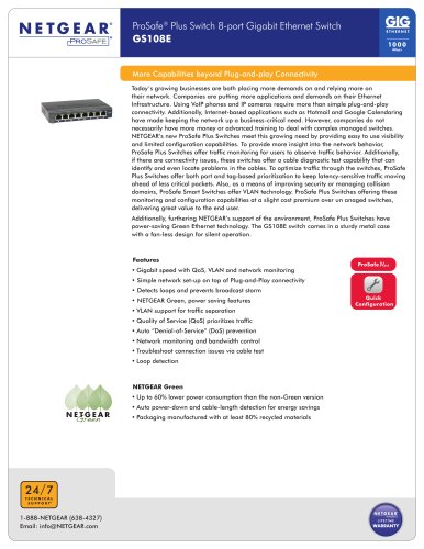 ProSafe® Plus Switch 8-port Gigabit Ethernet Switch GS108E