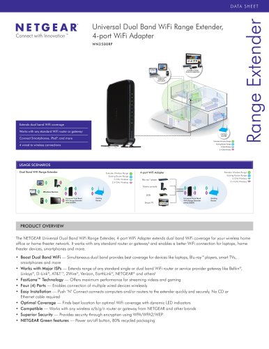 Universal Dual Band WiFi Range Extender, 4-port WiFi Adapter WN2500RP