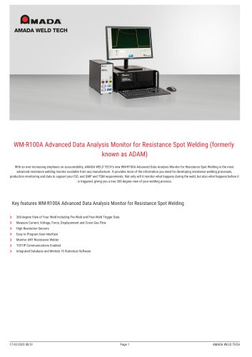 WM-R100A Advanced Data Analysis Monitor for Resistance Spot Welding (formerly known as ADAM)