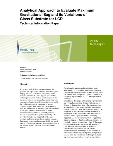 Analytical Approach to Evaluate Maximum Gravitational Sag and its Variations of Glass Substrate for LCD