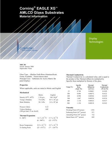 EAGLE XG® Material Information Sheet