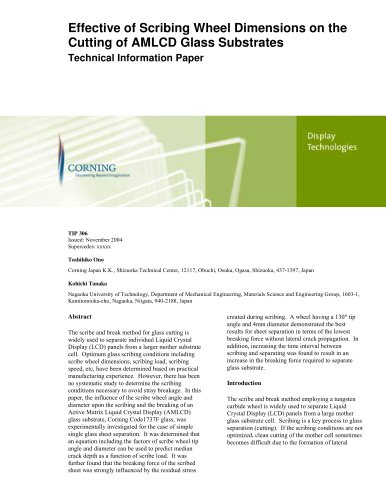 Effect of Scribing Wheel Dimensions on the Cutting of AMLCD Glass Substrates