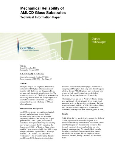 Mechanical Reliability of AMLCD Glass Substrates